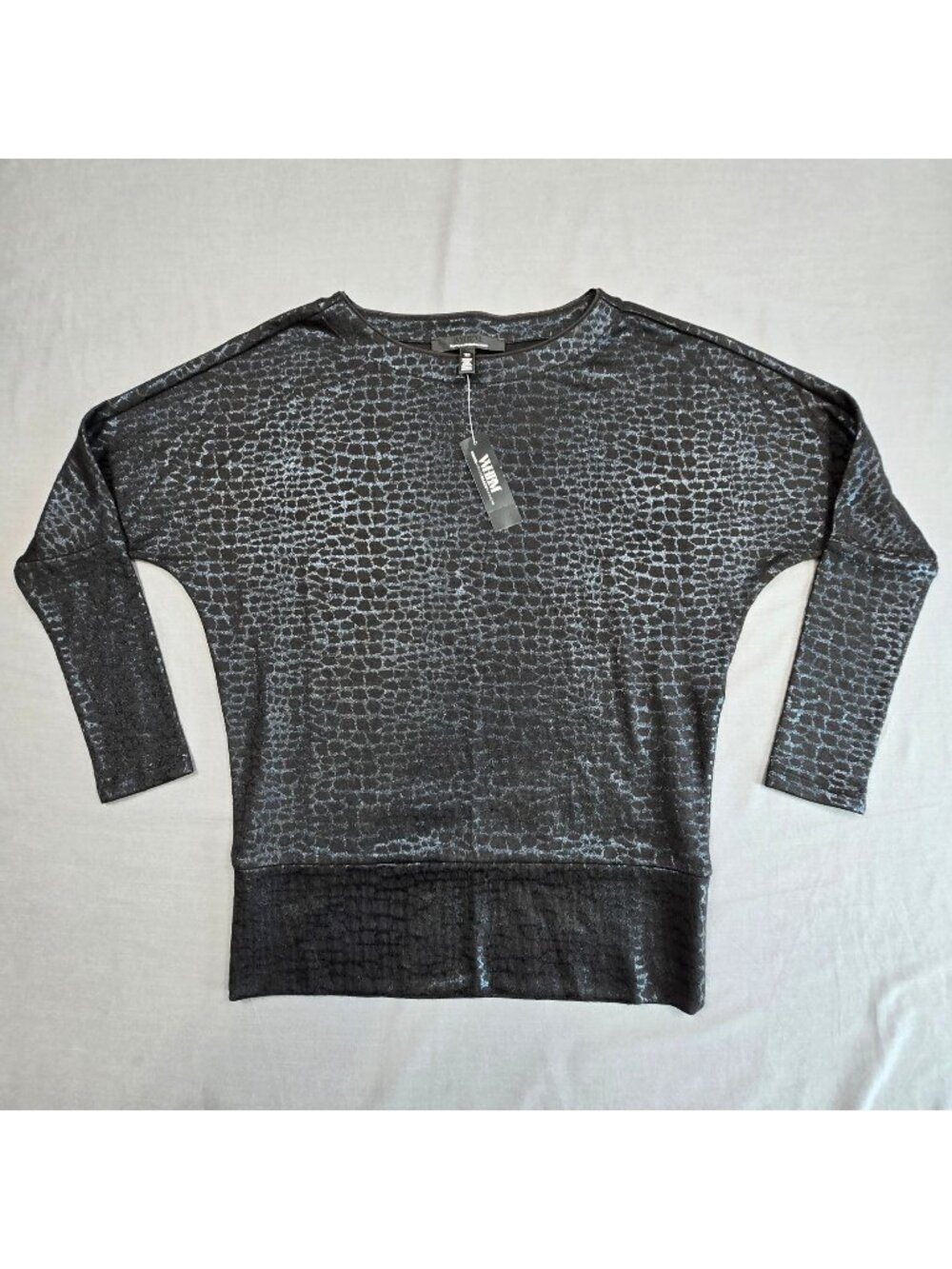 NEW WHBM White House Black Market XS Top Black Metallic Animal Print Stretchy